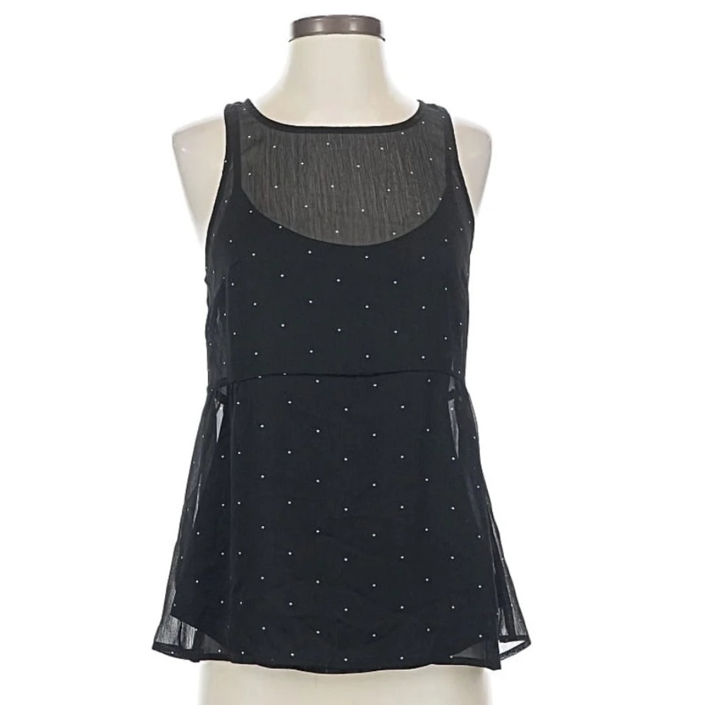 Old Navy Black Sleeveless sheer Top with White Dots